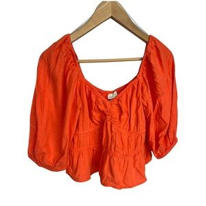Cropped Boho Top- Off Shoulder. Orange, size Medium